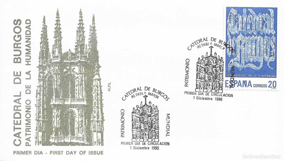 Sellos: CATEDRAL CIUDADES Y MONUMENTOS PATRIMONIO DE LA HUMANIDAD 1988 (EDIFIL 2979) SPD ALFIL BURGOS RARO