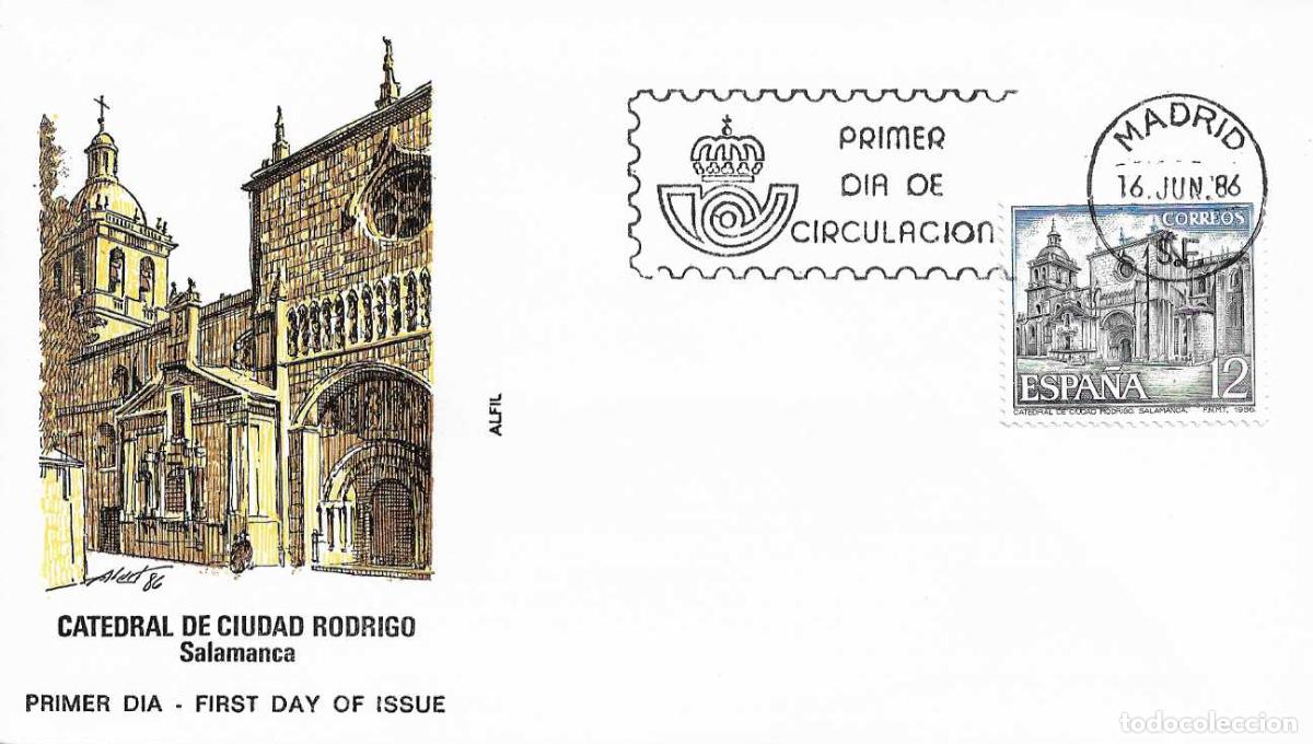 Sellos: CATEDRAL DE CIUDAD RODRIGO SALAMANCA PAISAJES Y MONUMENTOS 1986 (EDIFIL 2836) EN SPD DE ALFIL MADRID