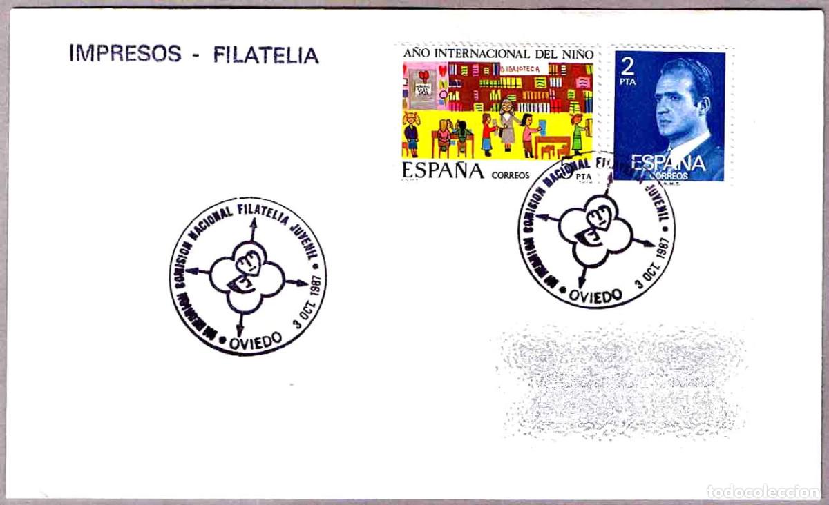 Sellos: Matasellos III REUNION COMISION NAC. FILATELIA JUVENIL. Oviedo, Asturias, 1987