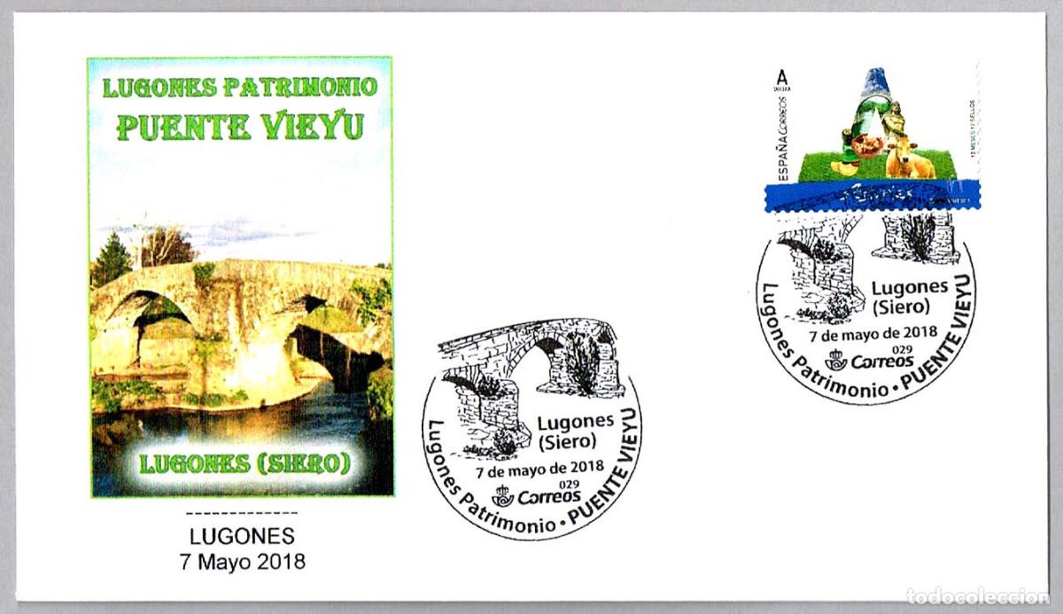 Sellos: Matasellos LUGONES PATRIMONIO - PUENTE VIEYU. Lugones, Siero, Asturias, 2018