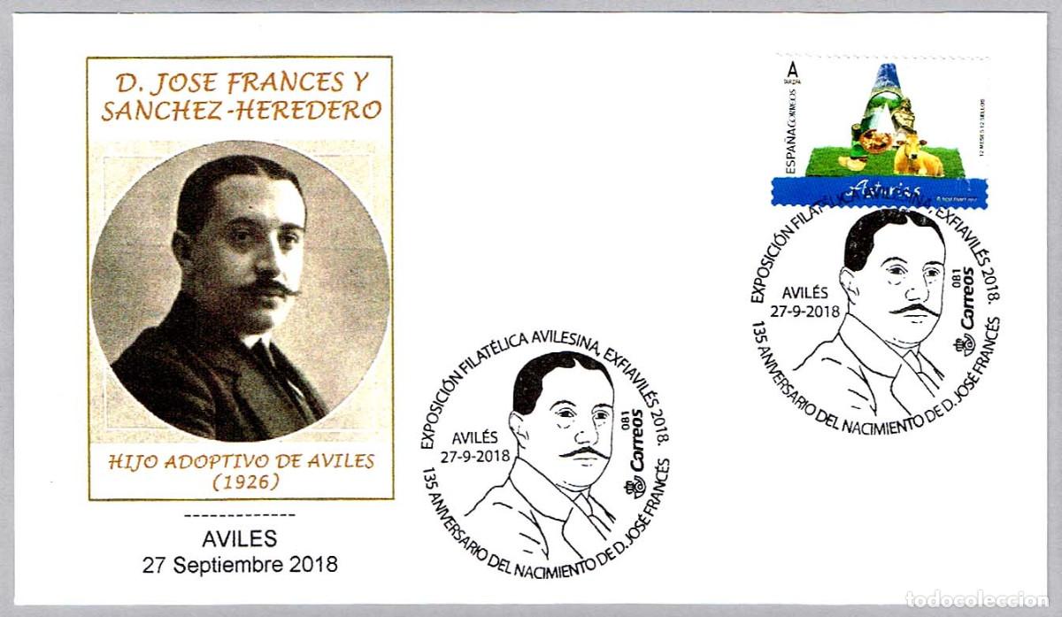 Sellos: Matasellos 135 ANIV. NACIMIENTO DE D. JOSE FRANCES. Aviles, Asturias, 2018