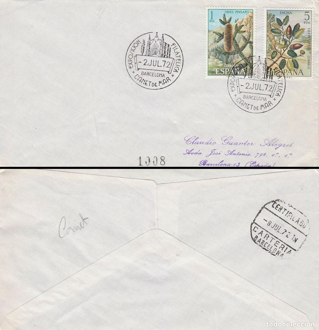 Sellos: A&Ntilde;O 1972, CANET DE MAR, IGLESIA DE CANET, SOBRE CIRCULADO