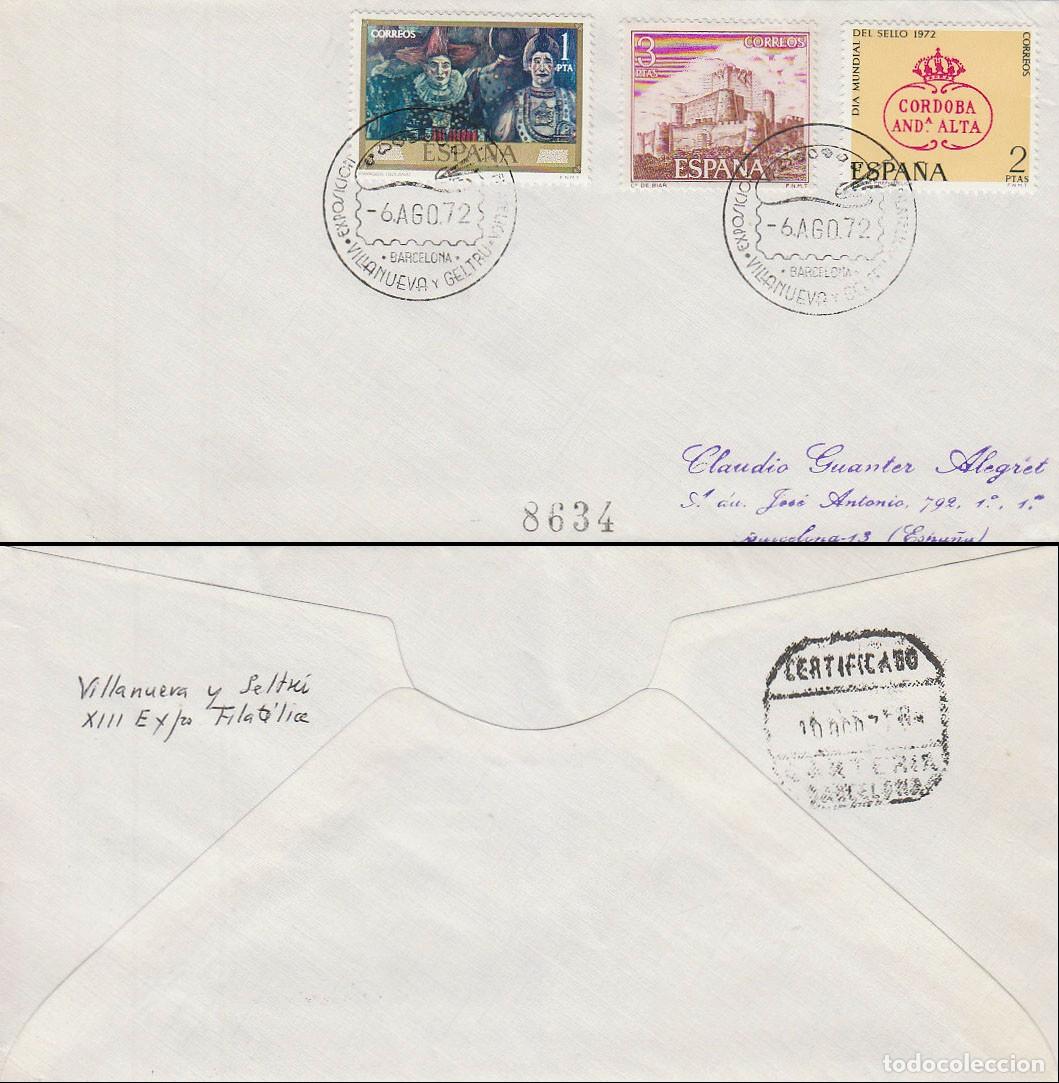 Sellos: 1972 VILLANUEVA I LA GELTRU, JOAQUIN MIR, PINTOR, SOBRE CIRCULADO