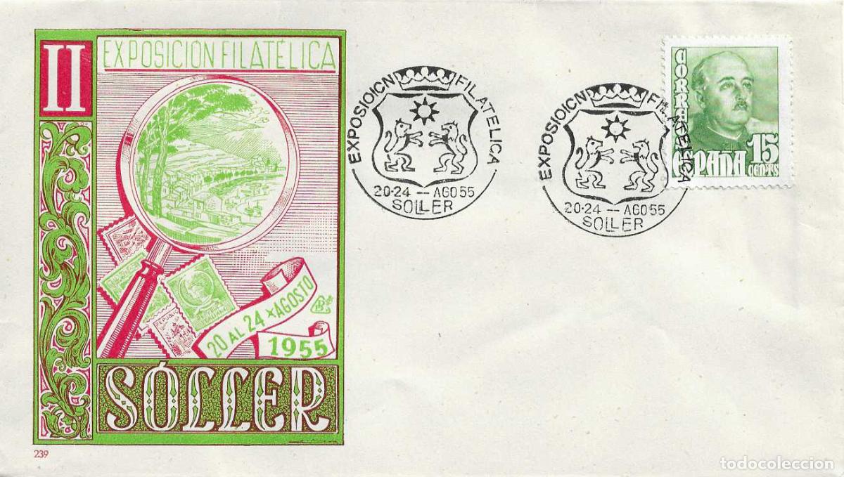 Sellos: DESCUBRIMIENTO DE AMERICA II EXPOSICION SOLLER (BALEARES) 1955 MATASELLOS SOBRE SIN CIRCULAR DP RARO