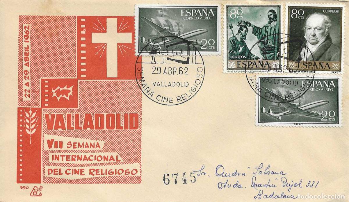 Francobolli: CINE RELIGIOSO VII SEMANA INTERNACIONAL, VALLADOLID 1962. MATASELLOS EN SOBRE CIRCULADO DE DP RARO