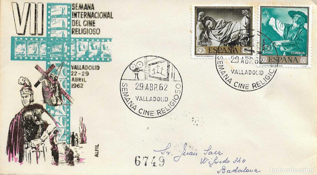 Francobolli: CINE RELIGIOSO VII SEMANA INTERNACIONAL, VALLADOLID 1962. MATASELLOS EN SOBRE CIRCULADO ALFIL RARO