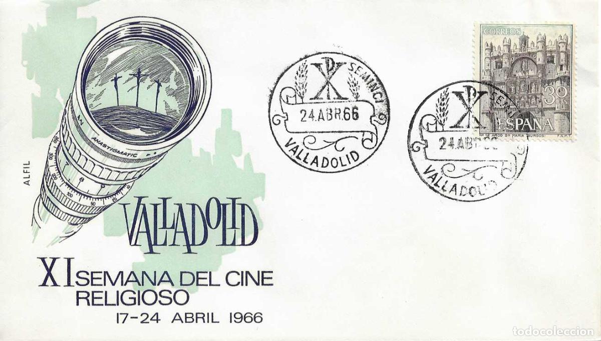 Sellos: SEMINCI XI SEMANA DE CINE RELIGIOSO, VALLADOLID 24 ABRIL 1966. MATASELLOS SOBRE SIN CIRCULAR ALFIL