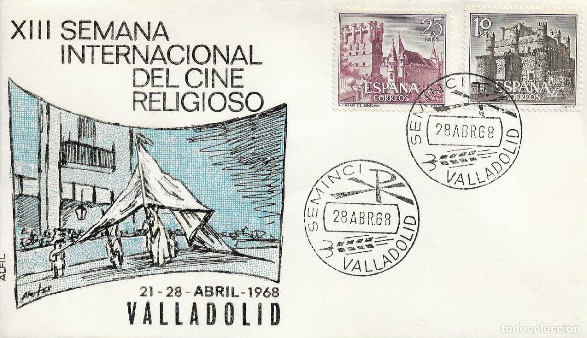 Sellos: SEMINCI XIII SEMANA CINE RELIGIOSO VALLADOLID 28 ABRIL 1968 MATASELLOS SOBRE SIN CIRCULAR ALFIL RARO