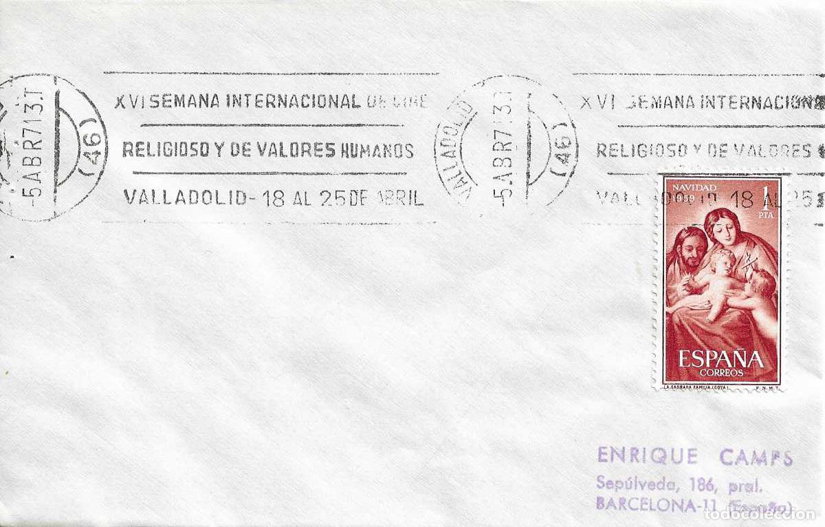 Sellos: CINE RELIGIOSO XVI SEMANA INTERNACIONAL, VALLADOLID 1971. RARO MATASELLOS RODILLO EN SOBRE RELIGION