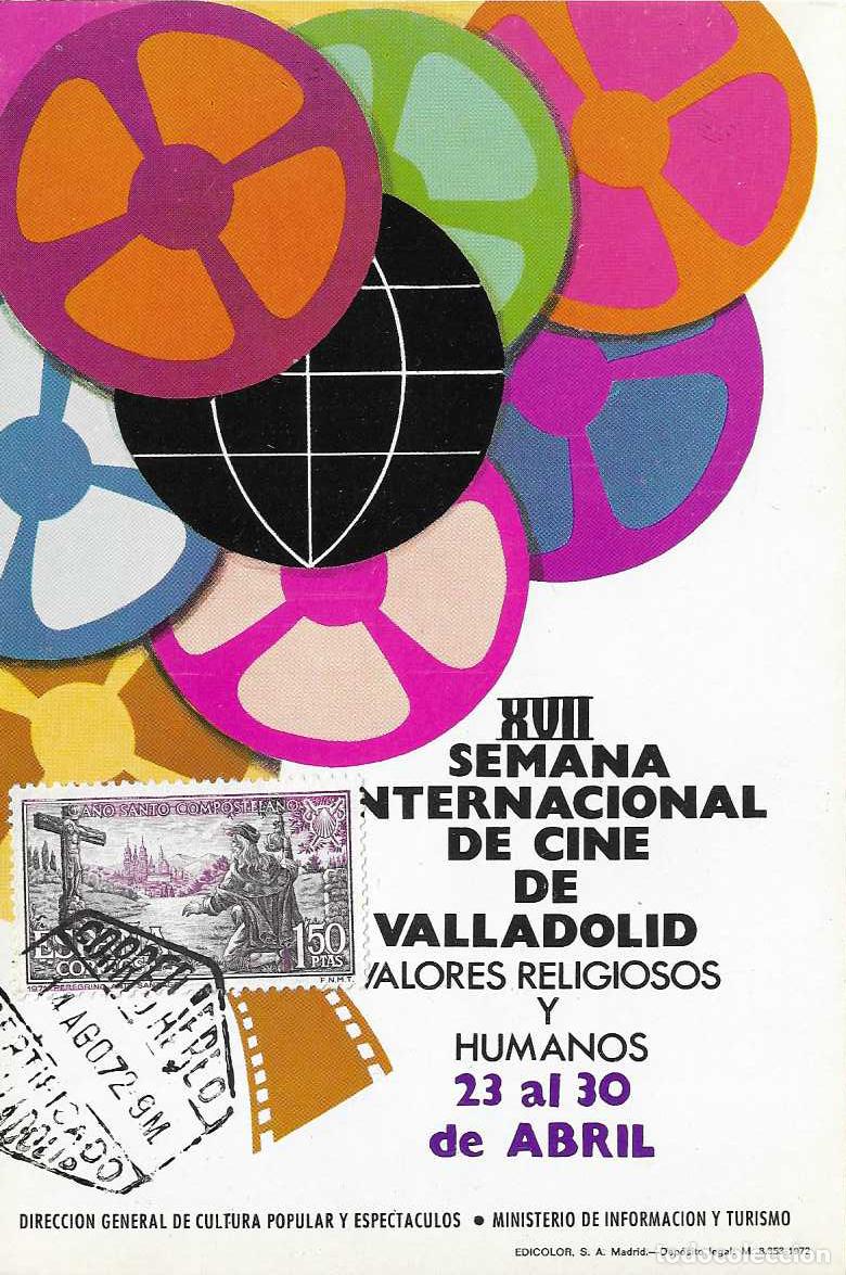Sellos: CINE RELIGIOSO SEMINCI XVII SEMANA TARJETA RARO MATASELLOS CORREO AEREO CERTIFICADO VALLADOLID 1972