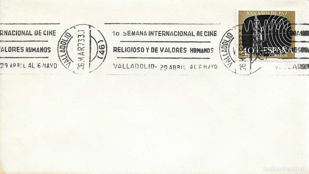 Sellos: CINE RELIGIOSO Y DE VALORES HUMANOS 18 SEMANA, VALLADOLID 1973. RARO MATASELLOS DE RODILLO EN SOBRE