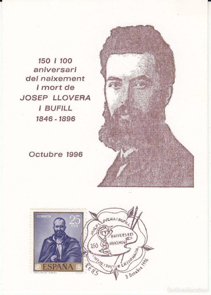 Sellos: MATASELLOS REUS - 150 ANIVERSARI JOSEP LLOVERA 1996 SOBRE TARJETA CASA NAV&Aacute;S