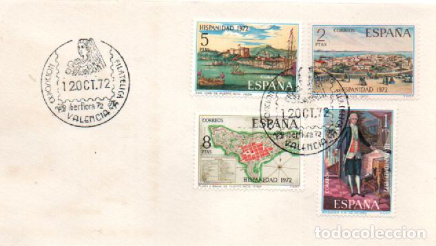 Sellos: A&Ntilde;O 1972, VALENCIA, IBERFLORA, SEGUNDO MODELO Y CON LA SERIE HISPANIDAD EN PRIMER DIA