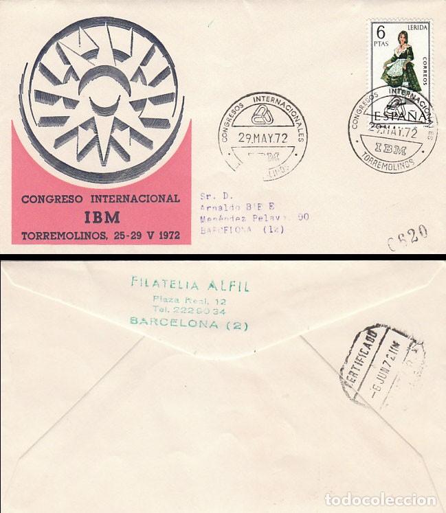 Sellos: A&Ntilde;O 1972, TORREMOLINOS (MALAGA), IBM, CONGREOS INTERNACIONALES, SOBRE DE ALFIL CIRCULADO