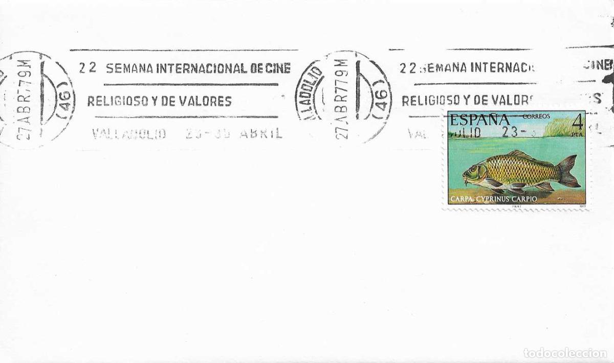 Sellos: CINE RELIGIOSO Y DE VALORES HUMANOS 22 SEMANA, VALLADOLID 1977. RARO MATASELLOS DE RODILLO EN SOBRE