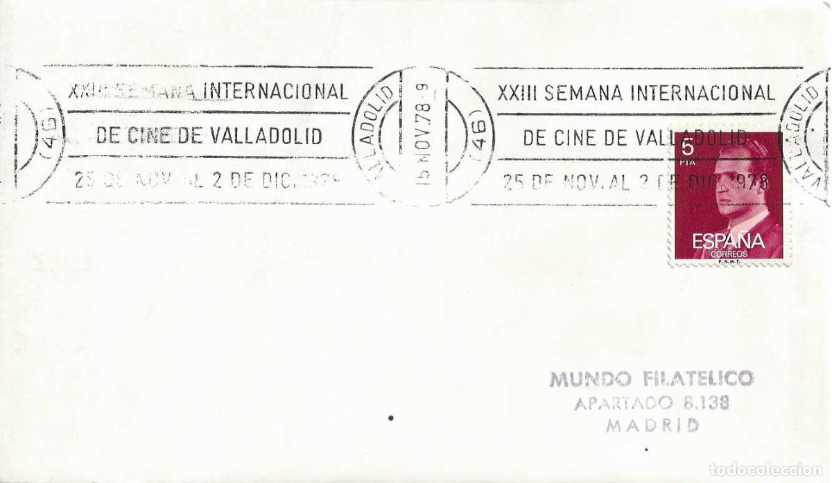Sellos: XXIII SEMANA INTERNACIONAL DE CINE, VALLADOLID 1978. RARO MATASELLOS DE RODILLO EN SOBRE