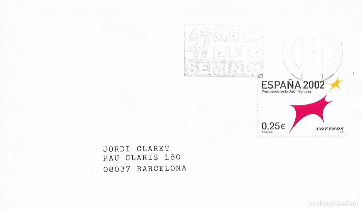 Sellos: CINE SEMANA INTERNACIONAL 47 SEMINCI, VALLADOLID 2002. RARO MATASELLOS DE RODILLO EN SOBRE
