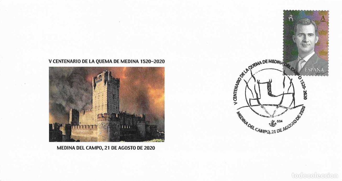 Sellos: QUEMA DE MEDINA DEL CAMPO V CENTENARIO, MEDINA DEL CAMPO (VALLADOLID) 2020. MATASELLOS EN RARO SOBRE