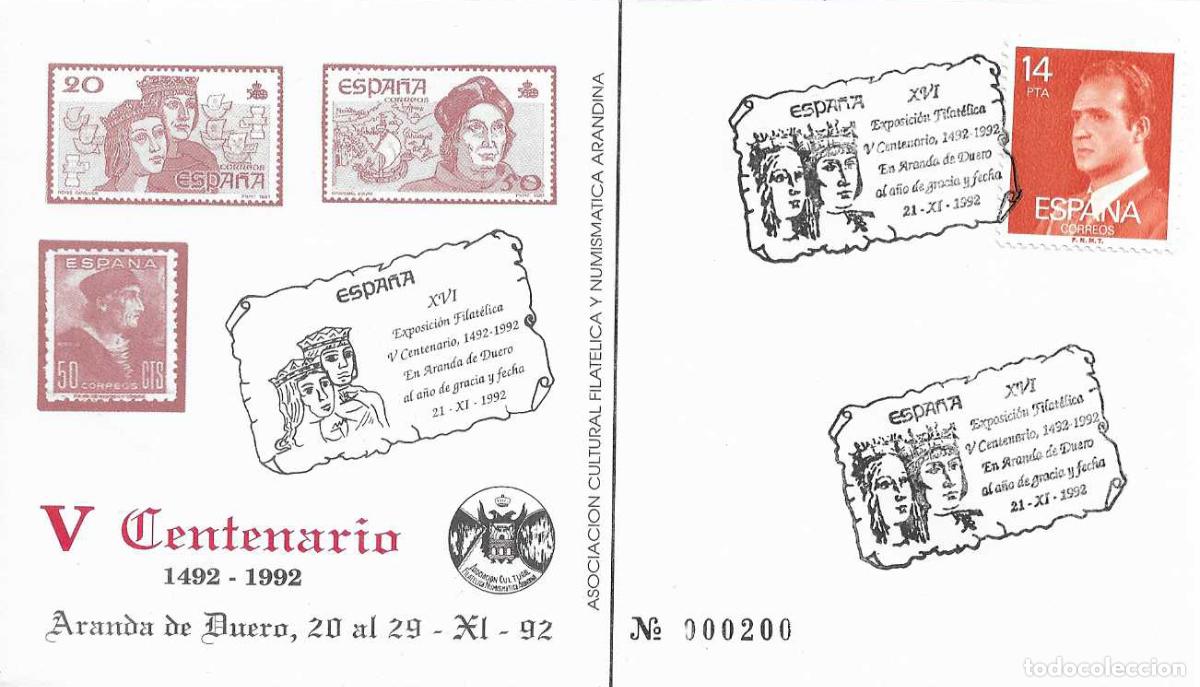 Briefmarken: REYES CATOLICOS ISABEL Y FERNANDO V CENTENARIO, ARANDA DE DUERO (BURGOS) 1992. MATASELLOS RARO SOBRE