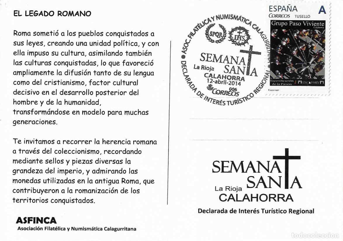 Selos: RARO TU SELLO SEMANA SANTA GRUPO PASO VIVIENTE, CALAHORRA LA RIOJA 2014 MATASELLOS TARJETA MOD 2 VER