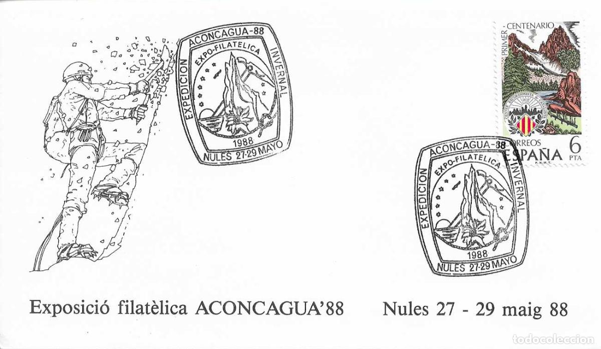 Sellos: MONTA&Ntilde;ISMO ALPINISMO ACONCAGUA EXPEDICION INVERNAL, NULES (CASTELLON) 1988. MATASELLOS EN RARO SOBRE