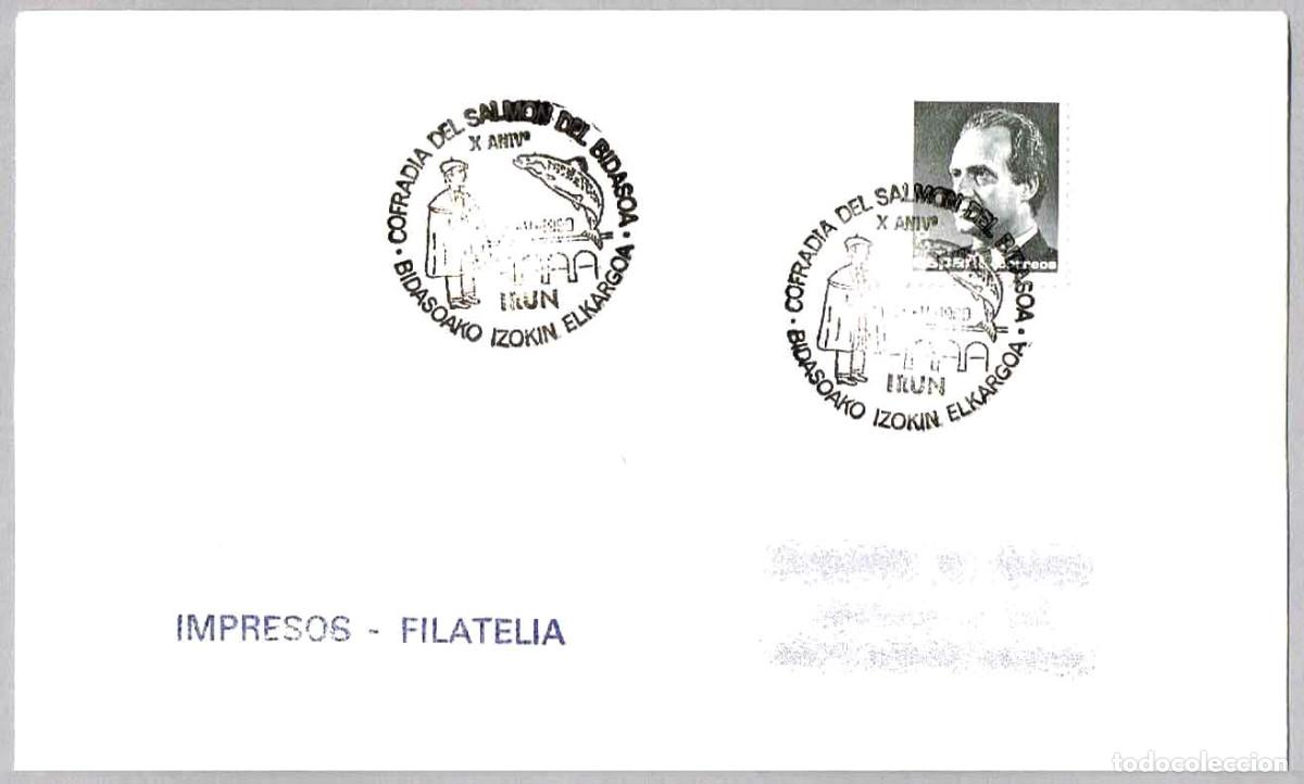 Sellos: Matasellos COFRADIA DEL SALMON DEL BIDASOA. Irun, Guipuzcoa, 1990