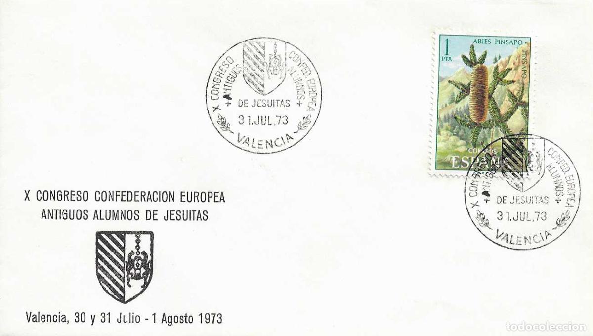 Timbres: JESUITAS X CONGRESO ANTIGUOS ALUMNOS, VALENCIA 31 JULIO 1973. MATASELLOS EN RARO SOBRE ILUSTRADO