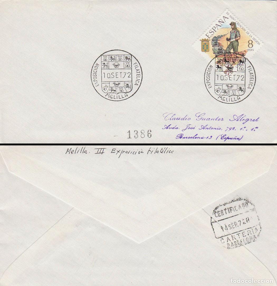 Sellos: A&Ntilde;O 1972, MELILLA, ESCUDO, SOBRE CIRCULADO
