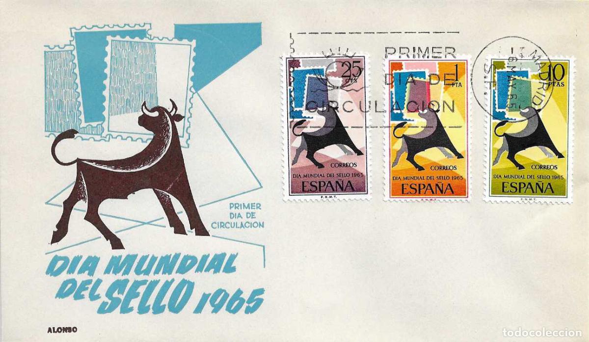 Sellos: TOROS TAUROMAQUIA DIA MUNDIAL DEL SELLO 1965 (EDIFIL 1667/69) EN SPD SIN CIRCULAR DE ALONSO RARO ASI