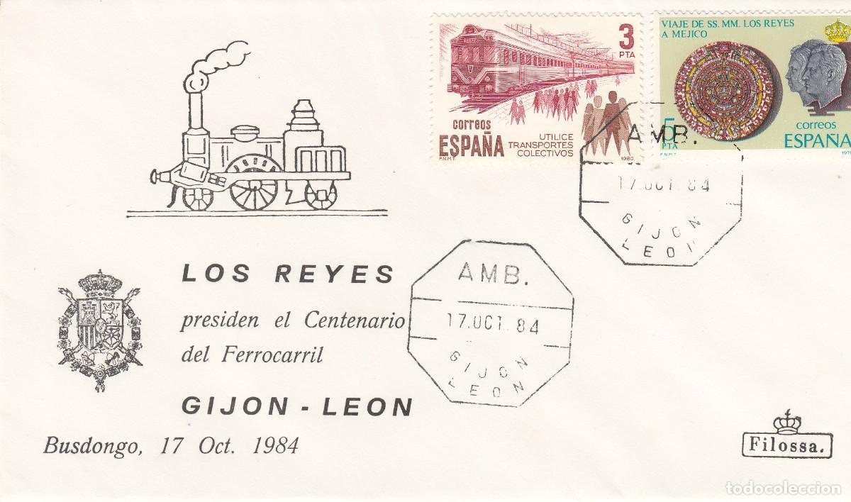 Sellos: MATASELLOS - LOS REYES Y EL CENTENARIO FERROCARRIL GIJ&Oacute;N-LE&Oacute;N CON AMBULANTE 1984