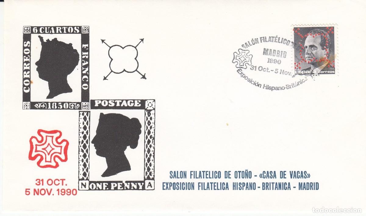 Sellos: MATASELLOS - SAL&Oacute;N FILAT&Eacute;LICO DE OTO&Ntilde;O - EXP. HISPANO BRIT&Aacute;NICA MADRID -1990 CON PERFORADO