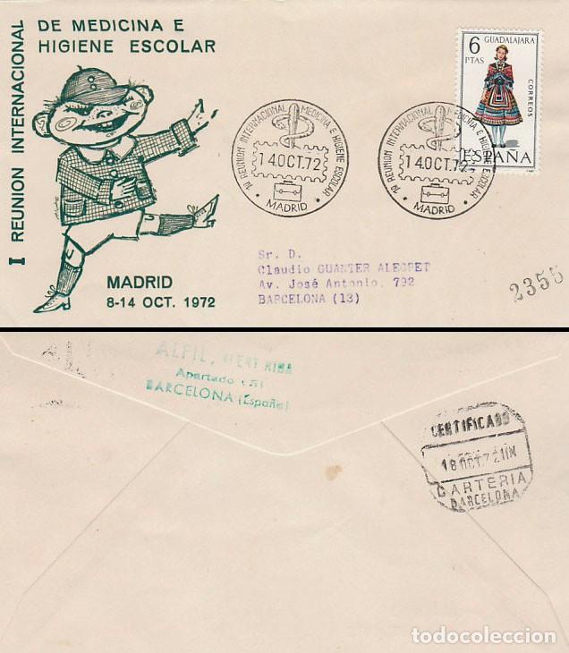 Sellos: A&Ntilde;O 1972, MADRID, MEDICINA E HIGIENE ESCOLAR, SOBRE DE ALFIL CIRCULADO