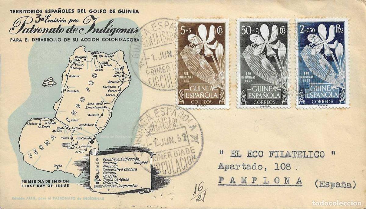 Sellos: MUY RARO PRO INDIGENAS 1952 GUINEA ESPA&Ntilde;OLA (EDIFIL 314/16) SPD CIRCULADO ALFIL PARA PATRONATO VER