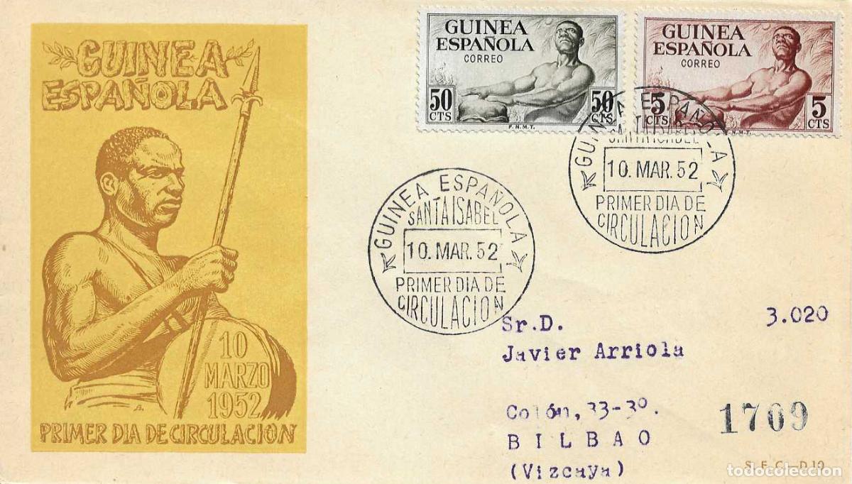 Sellos: INDIGENA CON TAM-TAM SERIE BASICA GUINEA ESPA&Ntilde;OLA 1952 (EDIFIL 311/12) SPD DEL SERVICIO FILATELICO