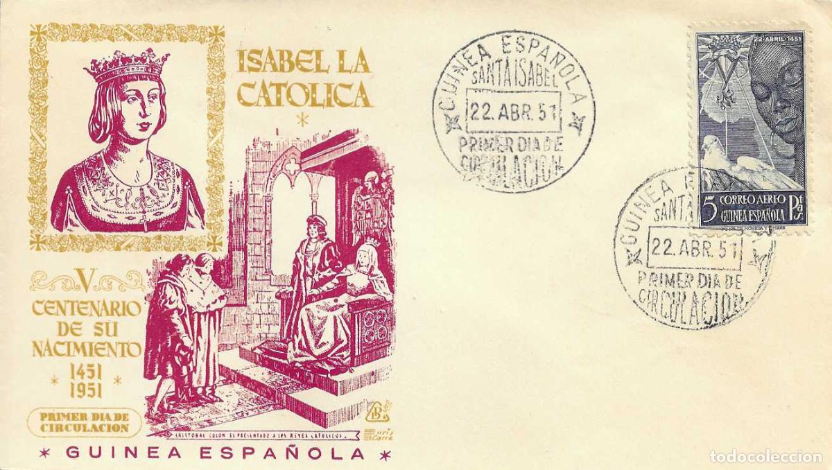 Sellos: ISABEL LA CATOLICA V CENTENARIO GUINEA ESPA&Ntilde;OLA 1951 (EDIFIL 305) EN SPD SIN CIRCULAR DE DP MUY RARO