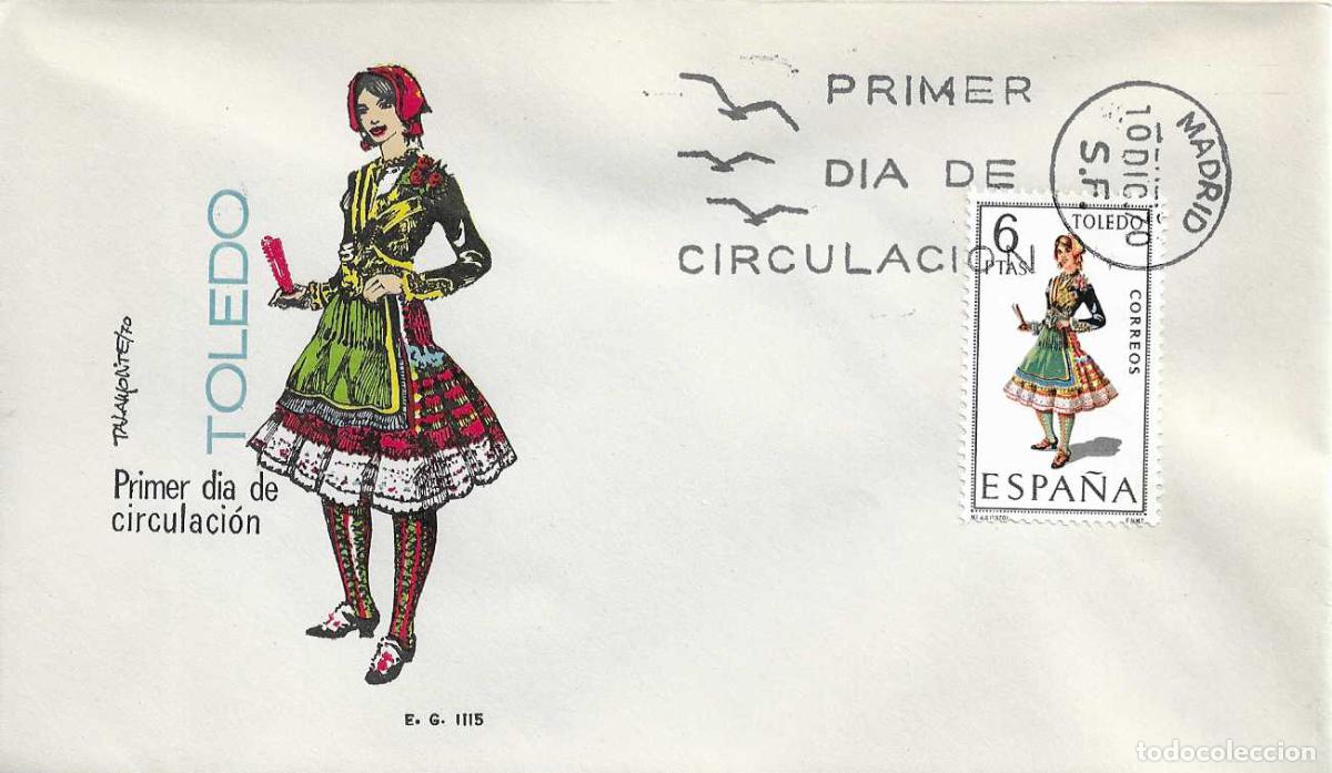 Sellos: TRAJE DE TOLEDO TRAJES TIPICOS ESPA&Ntilde;OLES 1970 (EDIFIL 1960) EN SOBRE PRIMER DIA SIN CIRCULAR EG RARO