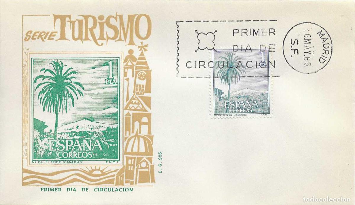 Sellos: EL TEIDE TENERIFE CANARIAS SERIE TURISTICA 1966 (EDIFIL 1731) SOBRE PRIMER DIA SIN CIRCULAR EG RARO