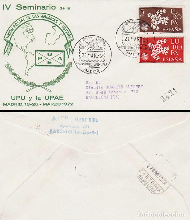 Sellos: A&Ntilde;O 1972, MADRID, 4&ordm; ANIVERSARIO DE LA UPU-UPAE, sobre de Alfil circulado