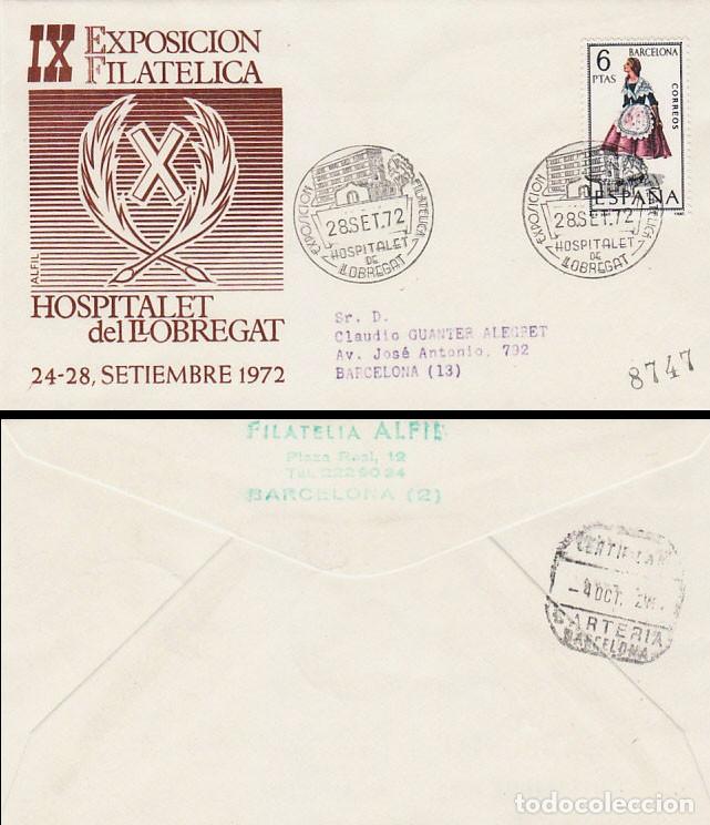Sellos: A&Ntilde;O 1972, HOSPITALET, EXPOSICION FILATELICA, SOBRE DE ALFIL CIRCULADO