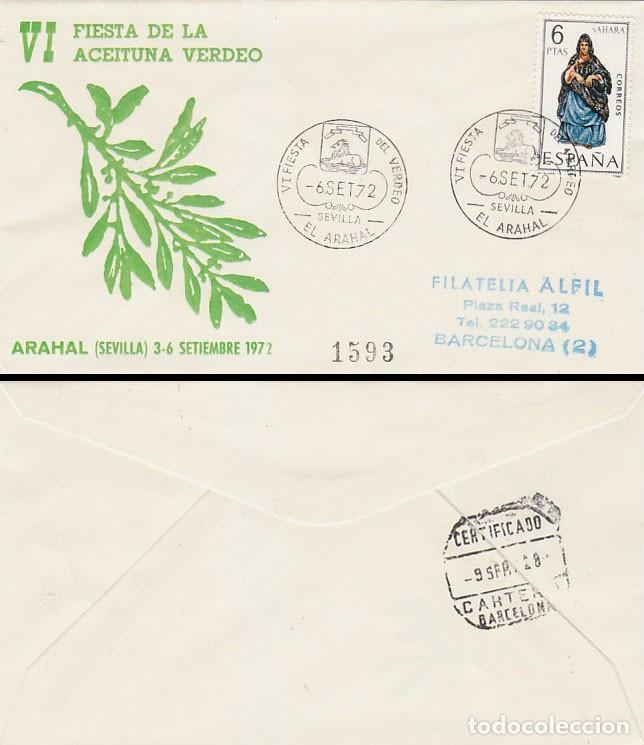 Sellos: A&Ntilde;O 1972, EL HARAHAL, ACEITE DE OLIVA, FIESTA DE LA ACEITUNA VERDEO, SOBRE DE ALFIL CIRCULADO