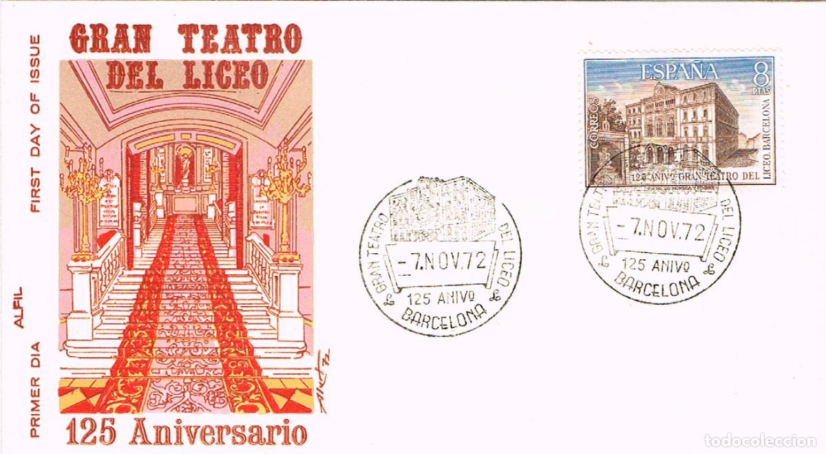 Sellos: EDIFIL 2114, 125 ANIV&ordm; GRAN TEATRO LICEO BARCELONA, PRIMER DIA ESPECIAL 7-11-1972