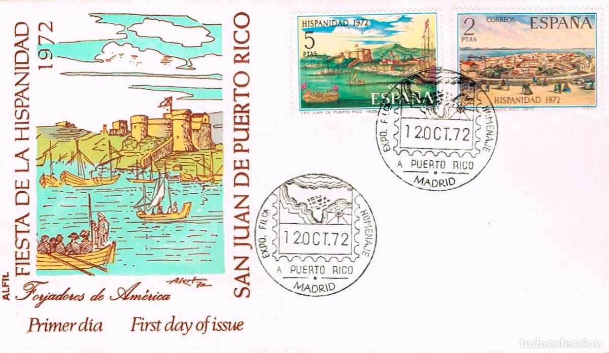 Sellos: EDIFIL 2108/9, Hispanidad: Colonizaci&oacute;n de Am&eacute;rica Puerto Rico primer d&iacute;a especial 12-10-1982 ALFIL