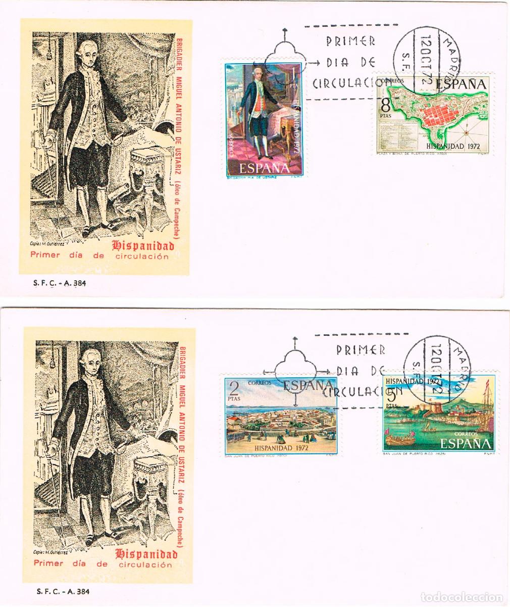 Sellos: EDIFIL 2107/10, HISPANIDAD 1972: PUERTO RICO, PRIMER DIA DE 12-10-1972 2 SOBRES DE ALFIL