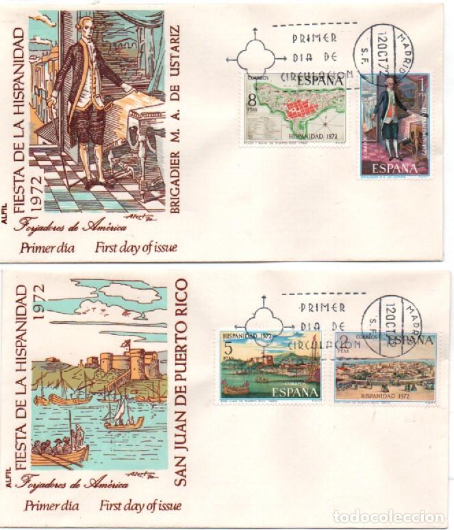 Sellos: EDIFIL 2107/10, HISPANIDAD 1972: PUERTO RICO, PRIMER DIA DE 12-10-1972 2 SOBRES DE ALFIL