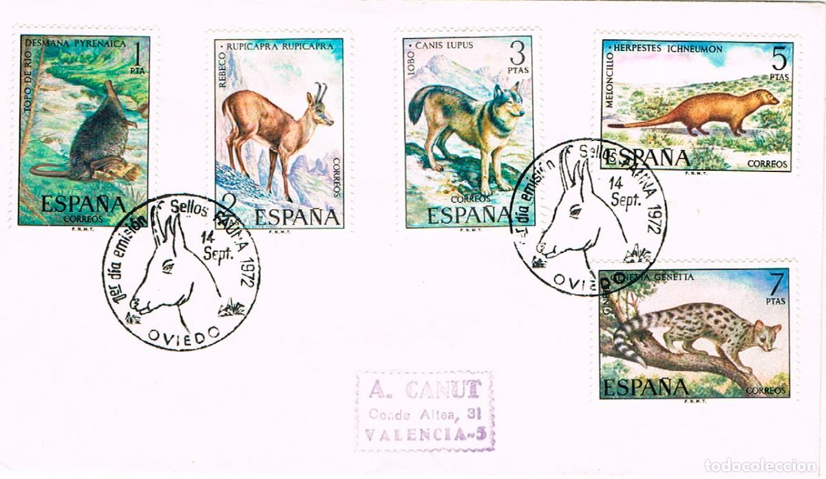 Sellos: EDIFIL N&ordm; 2102/6, Fauna hisp&aacute;nica, primer d&iacute;a matasello especial de Oviedo de 14-9-1972