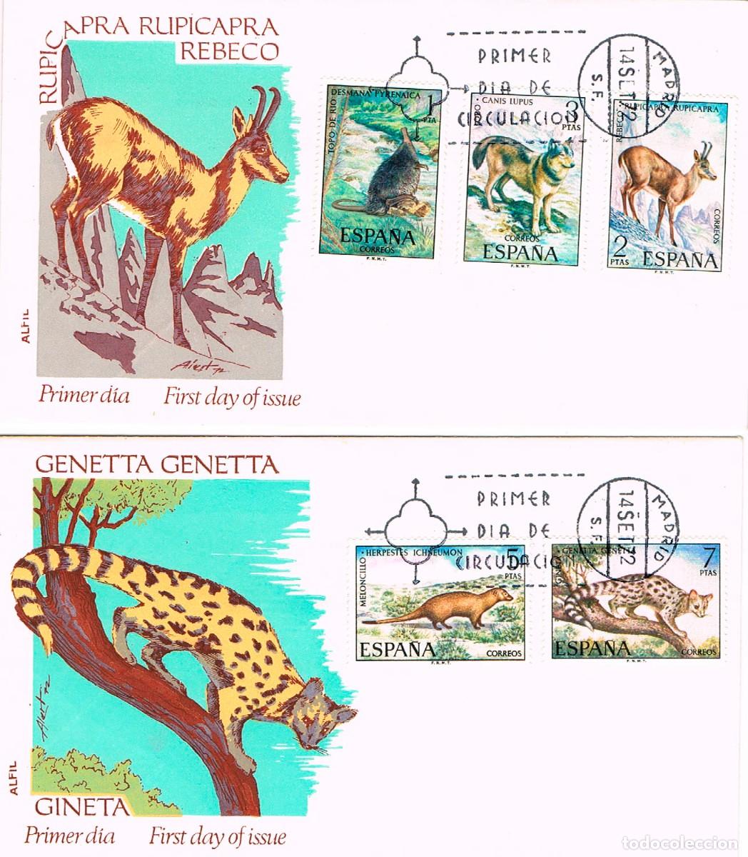 Sellos: EDIFIL 2102/6, FAUNA HISPANICA, PRIMER D&Iacute;A DE 14-9-1972 EN 2 SOBRES DE ALFIL