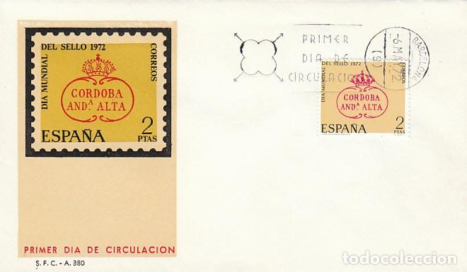 Sellos: EDIFIL 2092, DIA MUNDIAL DEL SELLO 1972, cordoba alta, PRIMER D&Iacute;A DE 6-5-1972, SOBRE DEL SFC