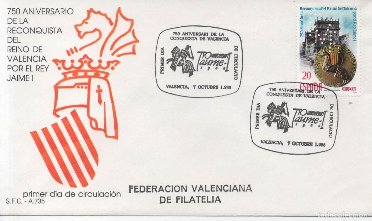 Sellos: VALENCIA 1988 150 ANIVERSARIO CONQUISTA JAIME I CON PERFORADO PERFIN FVF