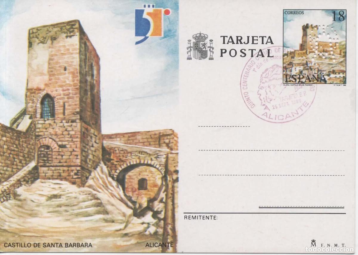 Sellos: ENTERO POSTAL ALICANTE CON MAT PRIMER DIA PERFORADO PERFIN CASTILLO CASTLE RELIGION