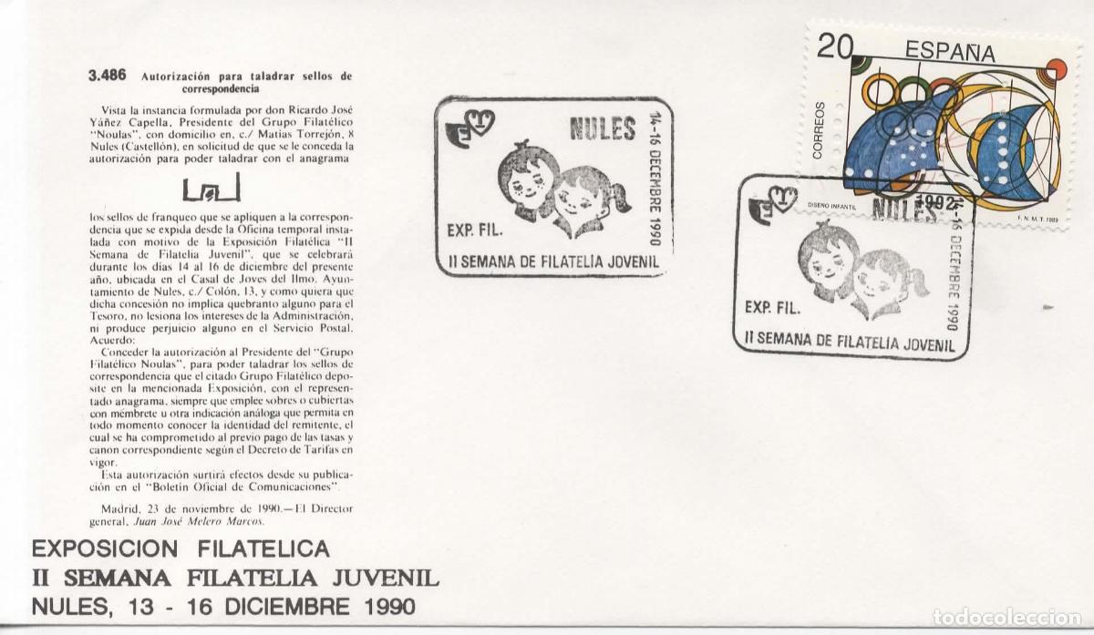 Sellos: NULES CASTELLON 1990 EXP FILATELICA JUVENIL PERFORADO PERFIN